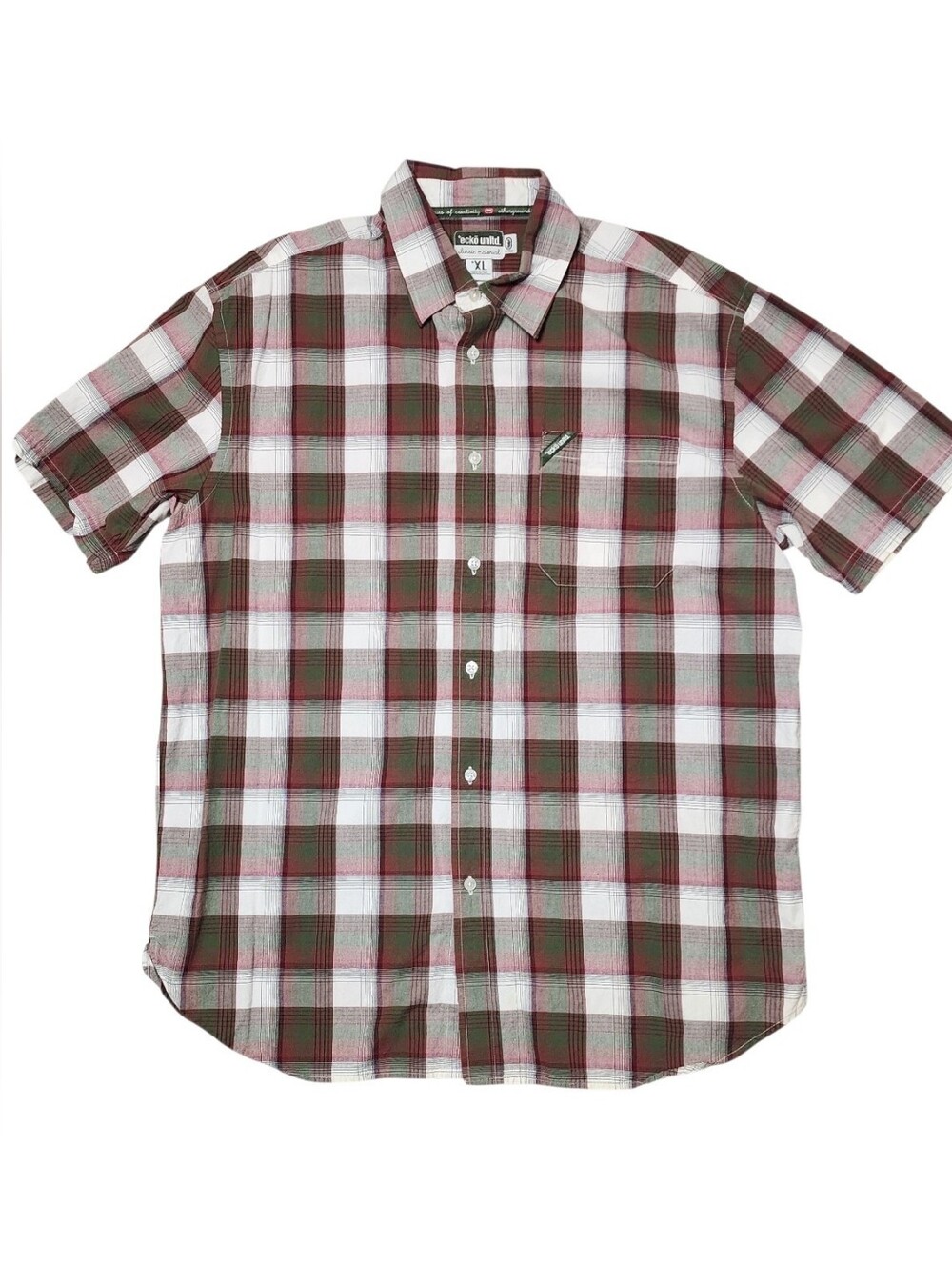 Ecko Unlimited XL Green Red Plaid Short Sleeve Button Down Shirt Retro 90s Style